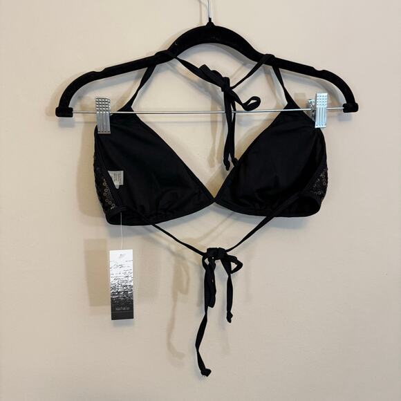 Kensie Two Piece Bikini Set L Black Sequins Halter Tie Straps Beach Summer NWT - Picture 8 of 16